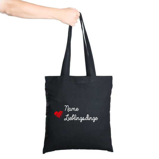 Tasche in schwarz für Lieblingsdinge mit Namensaufdruck
