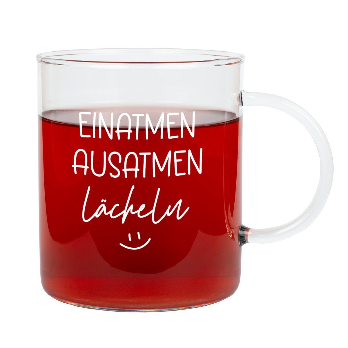 Leonardo-Glas mit Entspannungs-Spruch „Einatmen – Ausatmen – Lächeln“ | Tee- & Kaffeeglas