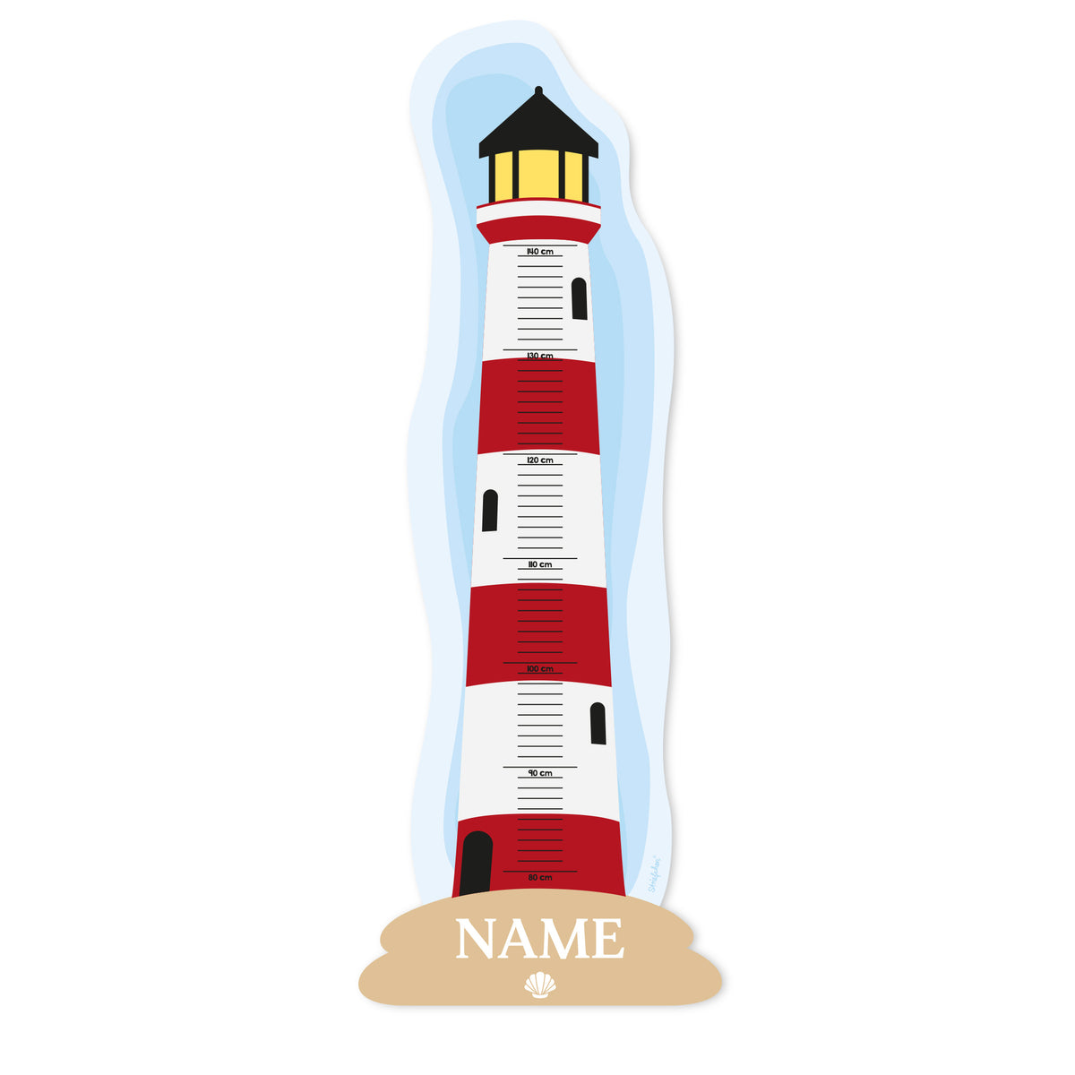 Wandtattoo Messlatte Leuchtturm mit Namensaufdruck für Kinderzimmer