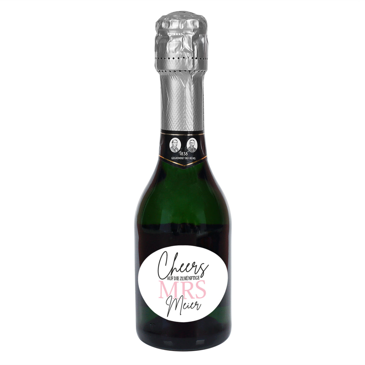 Personalisierte Mini-Sektflasche – „Cheers auf die zukünftige Mrs" mit Wunschname | Geldermann