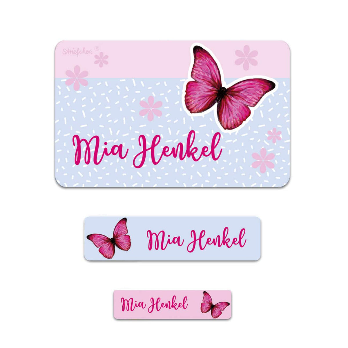Schulaufkleber mit Schmetterling und Name (100 Stück)
