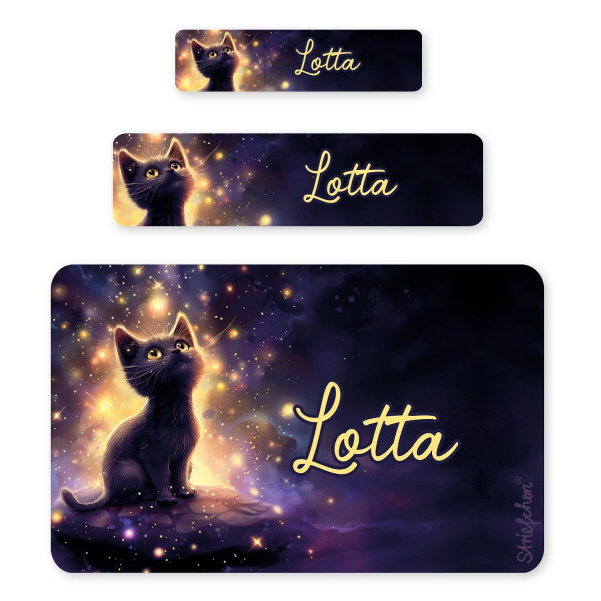 Schulaufkleber-Set mit Katze und Name