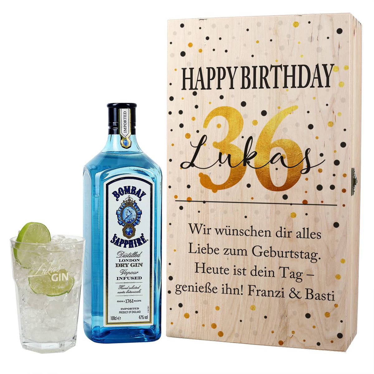 Ginset zum Geburtstag mit graviertem Glas