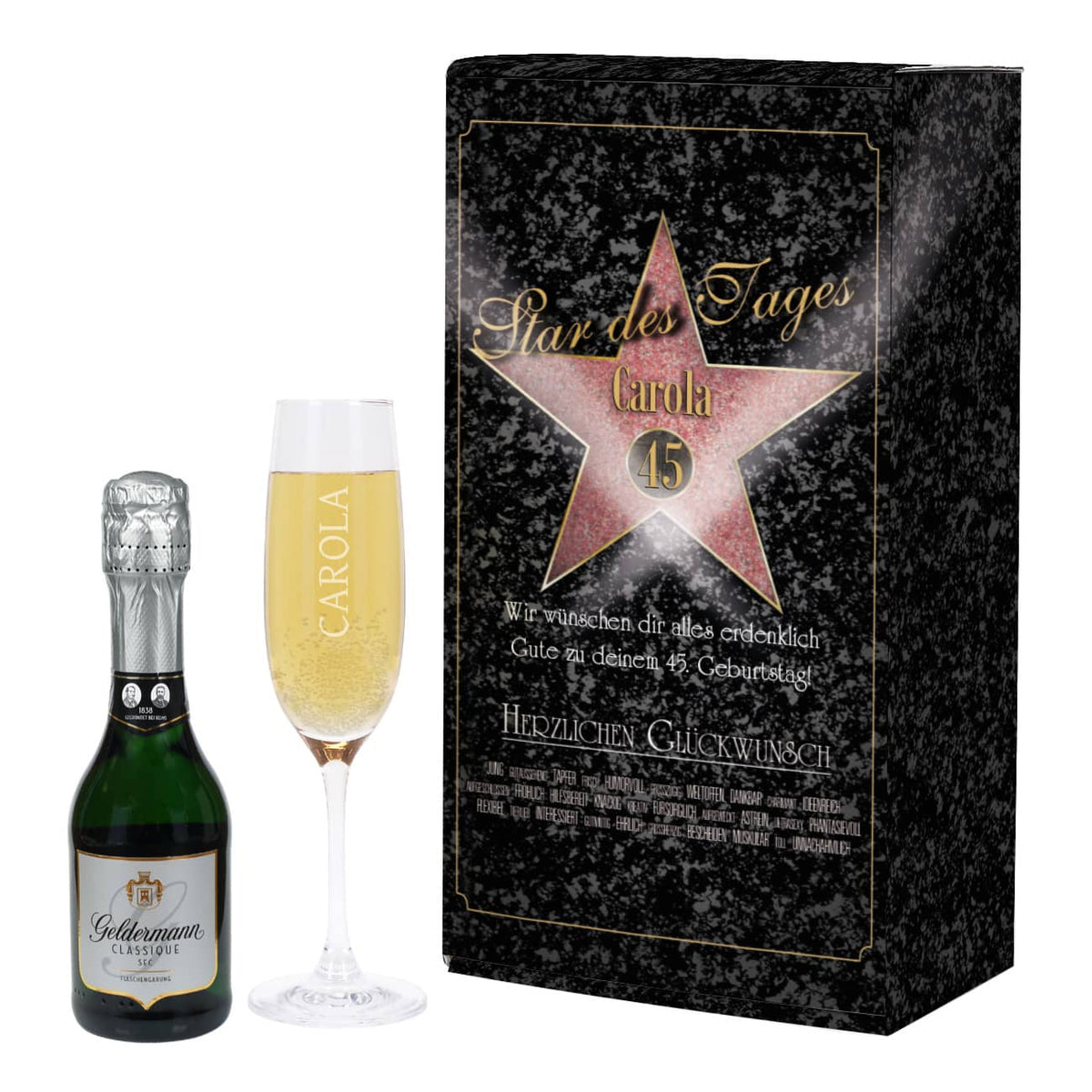 Star des Tages Geschenkset mit Sektglas und Sekt