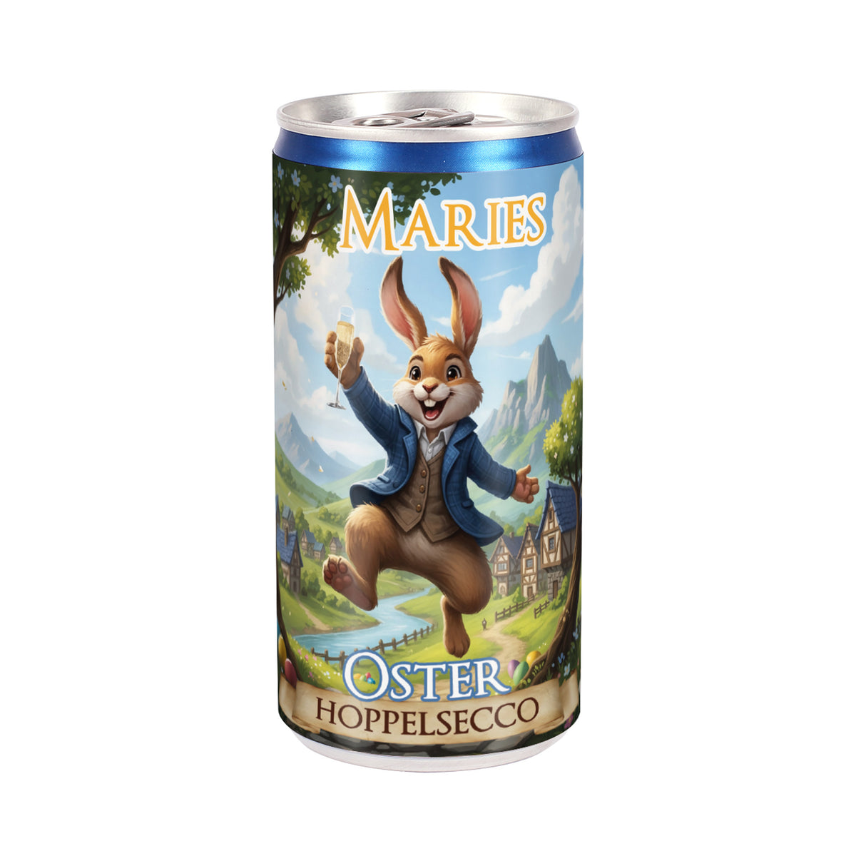 Personalisierter Secco 'Oster Hoppelsecco' mit Name | Oster Secco-Dose mit Hase - Geschenk zu Ostern