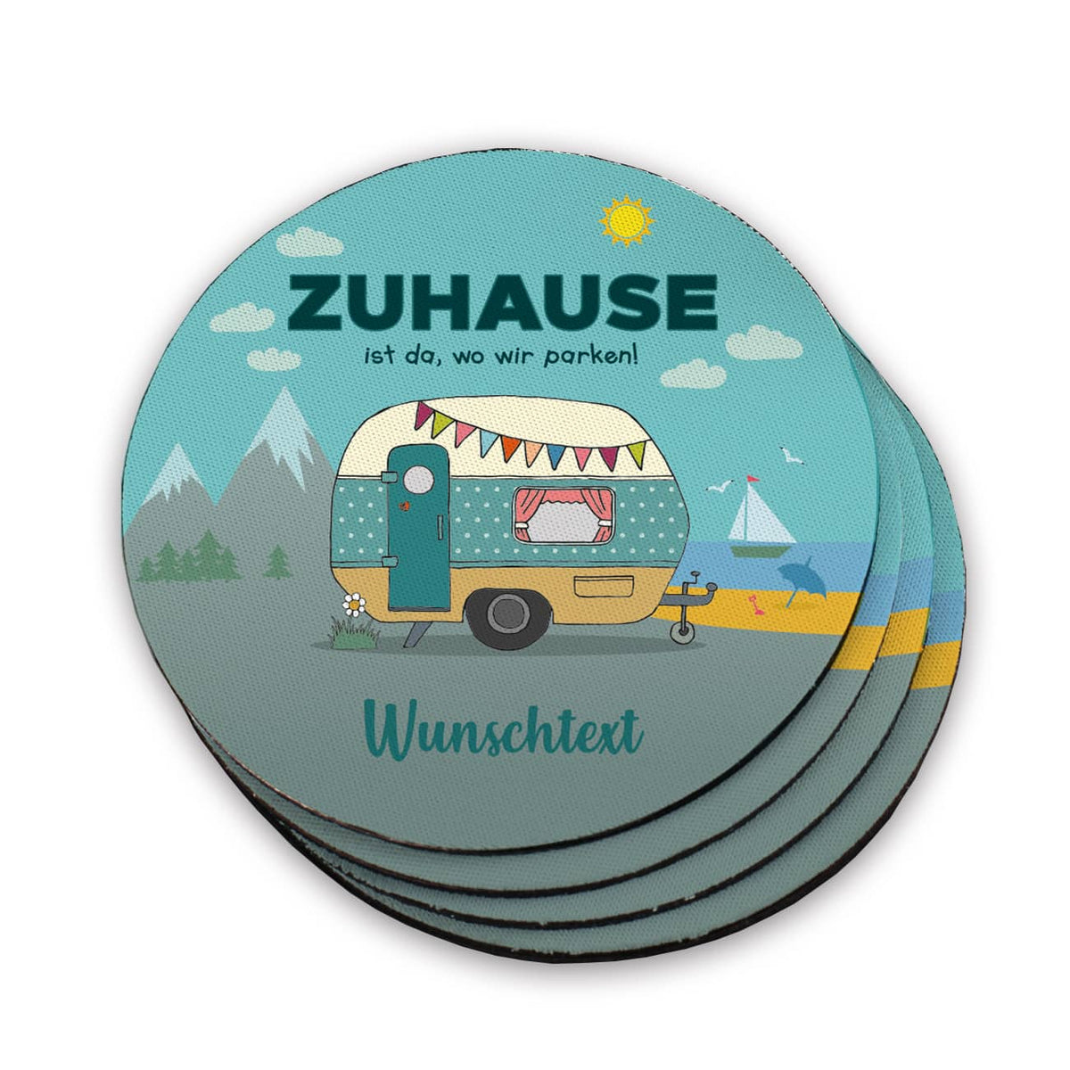Zuhause ist da, wo wir parken - Gummi-Untersetzer mit Wunschtext