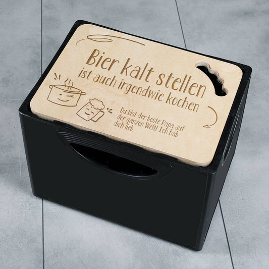 Personalisierter Bierkastendeckel mit einem Text nach Wunsch graviert