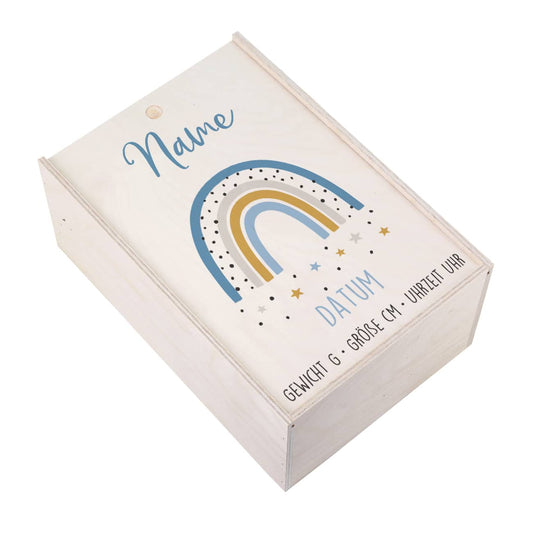 Erinnerungsbox zur Geburt mit Regenbogen für Jungen