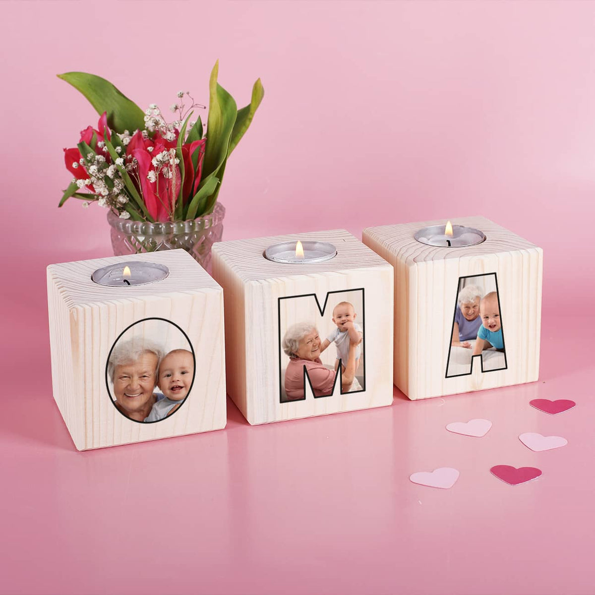 Teelichthalter für die beste Oma mit 3 Fotos