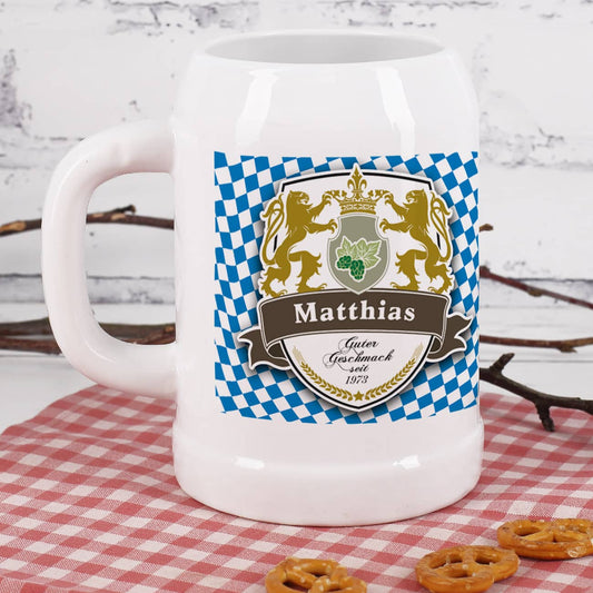 Bierkrug mit Ihrem Wunschnamen und dem Geburtsjahr