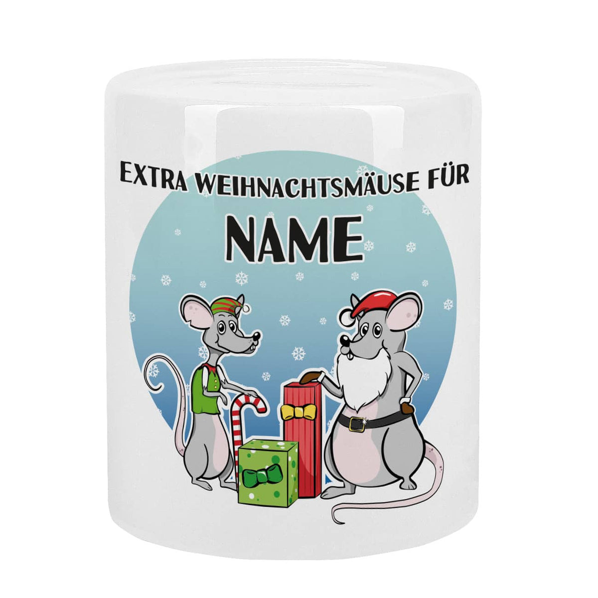 Persönlich bedruckte Spardose "Extra Weihnachtsmäuse" als Geldgeschenk zu Weihnachten