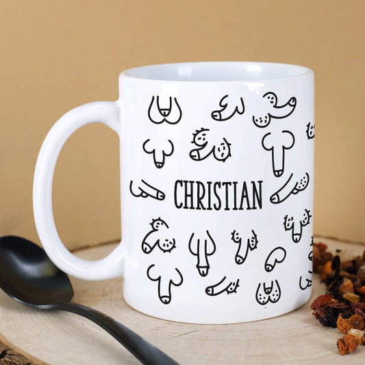 Personalisierte Tasse aus weißem Keramik mit Penis-Motiv