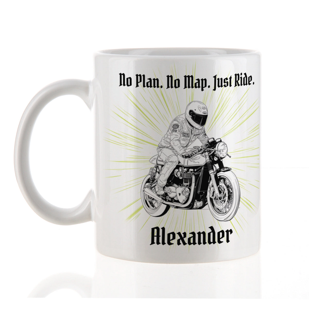 Personalisierte Retro Motorrad Tasse mit Classic Bike Motiv, Name und Wunschtext – Geschenk für Biker und Motorradliebhaber.