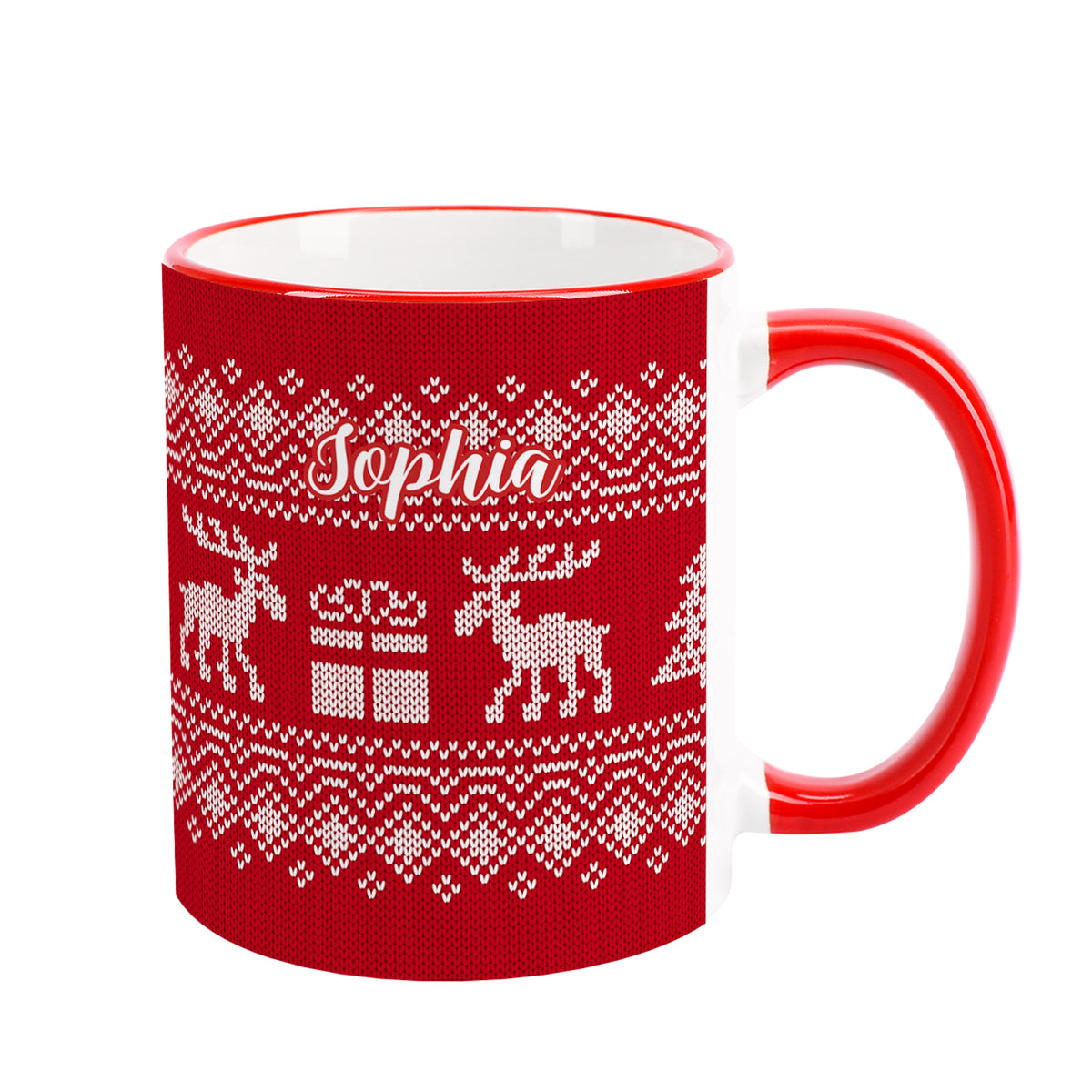 Personalisierte Tasse mit Name zu Weihnachten | Weihnachtstasse in Strick-Optik