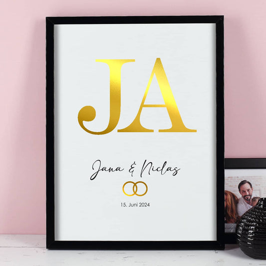 Hochzeitsbild mit Goldschrift, Namen & Datum, 30x40cm
