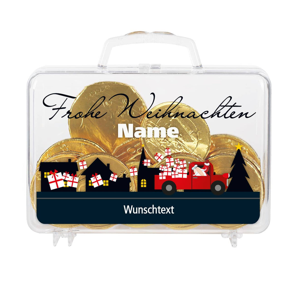 Kleiner Geldkoffer mit Weihnachtsmann und persönlichem Gruß