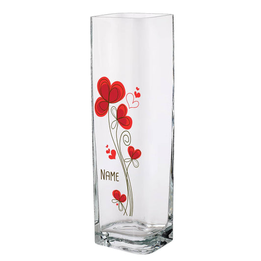 Personalsierte Glasvase mit Blumenmotiv und Name