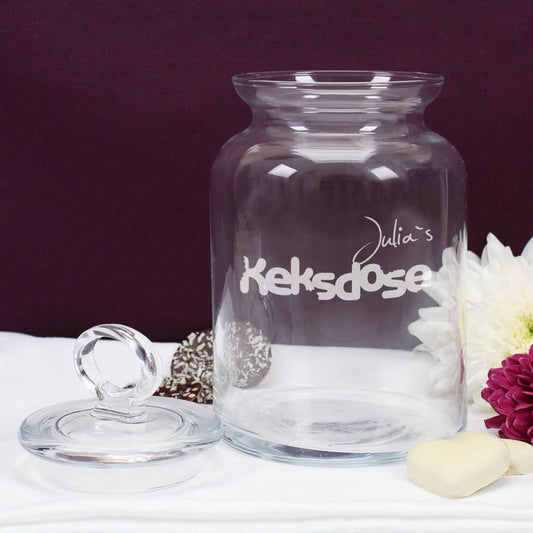 Keksdose aus Glas mit Namensgravur
