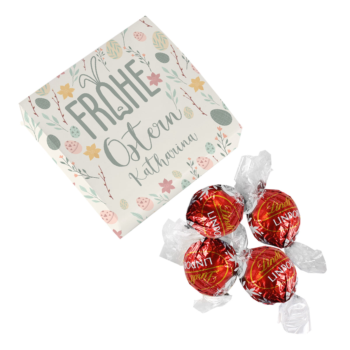 Frohe Ostern Geschenk - 4 Lindorkugeln in pastellfarbener Osterverpackung