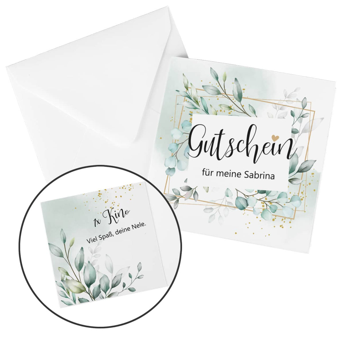 Gutscheinkarte mit Waltercolor-Motiv und 3 individuellen Textzeilen