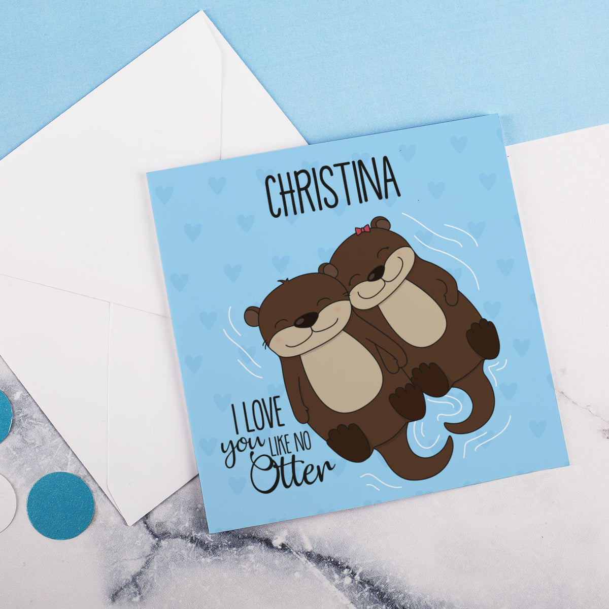 Klappkarte mit Otterpärchen "I love you like no Otter" und Wunschname