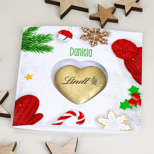 Winterliche Karte mit Lindt Schoko Herz
