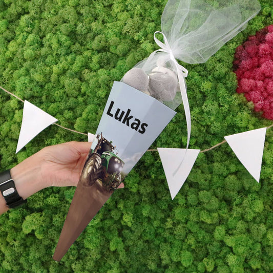 Kleine Zuckertüte mit Traktor bedruckt