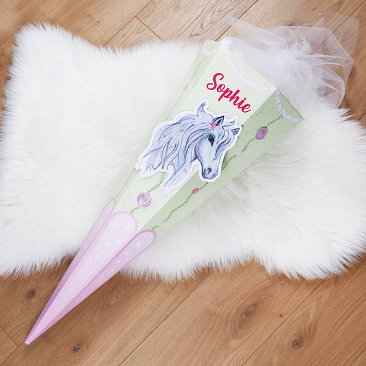 Schultüte mit 3D Schimmel, Blumen und Name