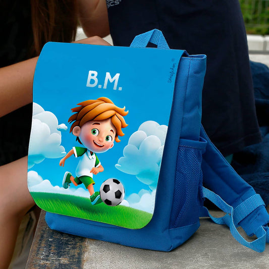 Niedlicher Kinder-Rucksack mit Fußballspieler und Name
