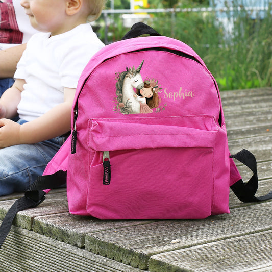 Kindergartenrucksack mit Einhorn, Prinzessin & Name | Rosa/Pink