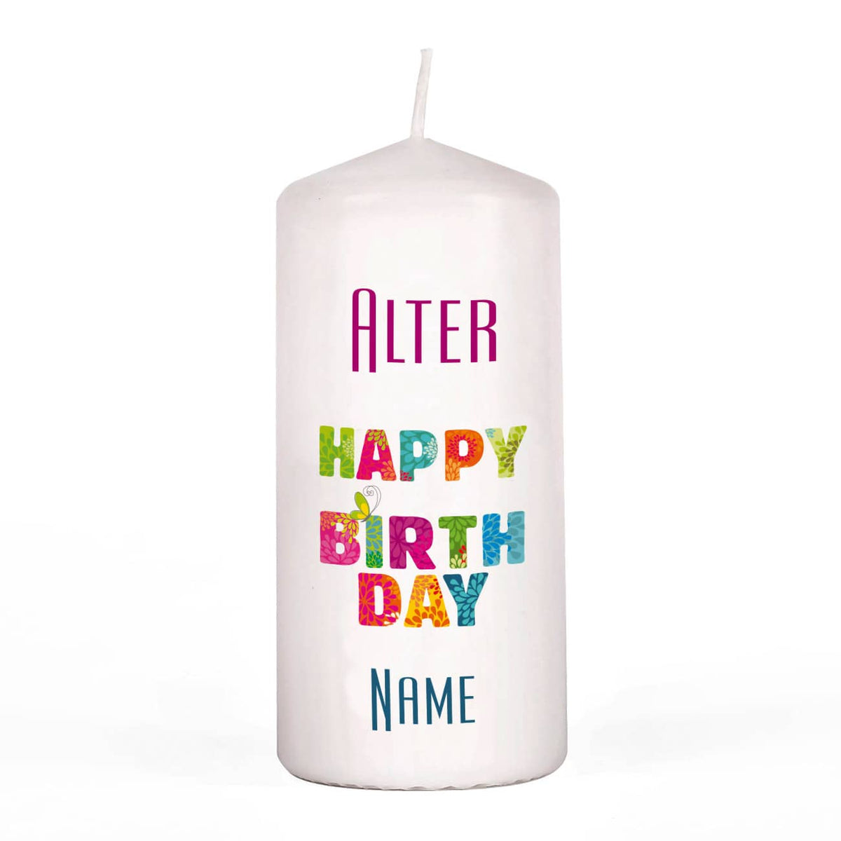 Kerze zum Geburstag mit Name und Alter bedruckt