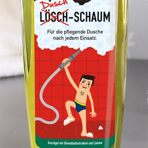 Lustiges Duschgel mit Name für Feuerwehrmänner - Detail