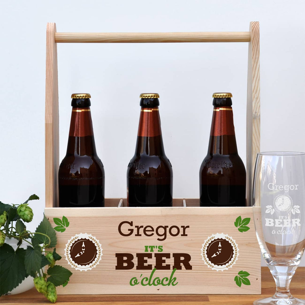 Bierträger aus Holz It's beer o'clock
