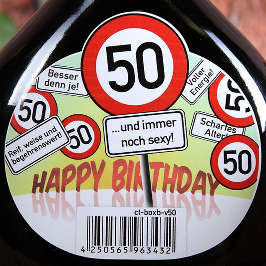 Boxbeutel Wein zum 50. Geburtstag Detailbild