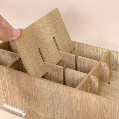 Kosmetik Organizer in Eiche-Optik mit großem Fach und herausnehmbarem Einsatz