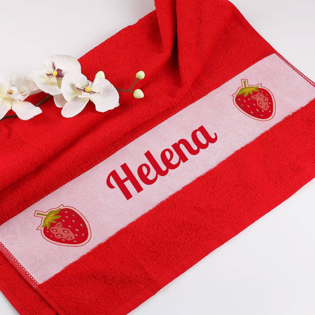 Handtuch für Mädchen mit Erdbeeren und Wunschname