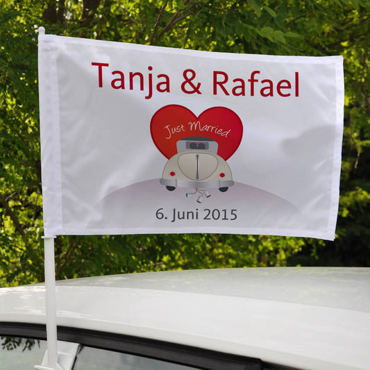 Autofahne - Just Married - mit Namen