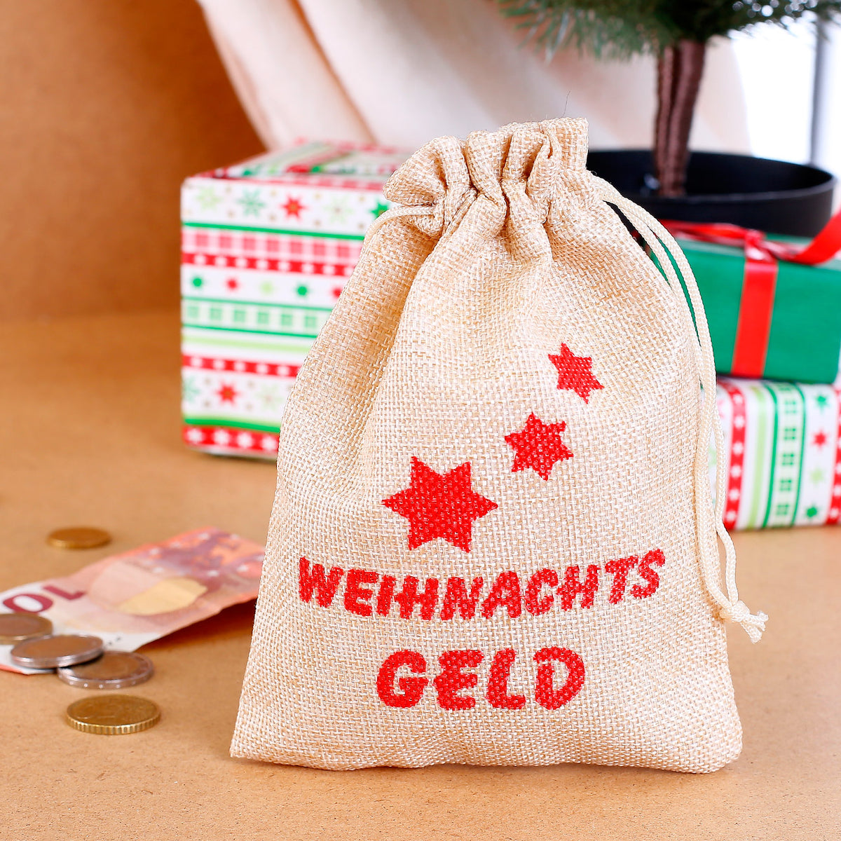 Weihnachtsgeld Jute Sack