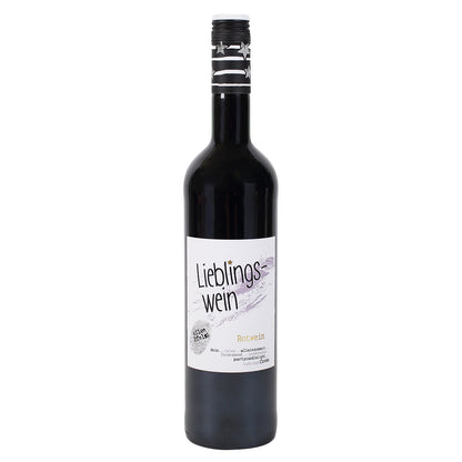 Flasche Lieblingswein Cuvée Rotwein Halbtrocken 0,75 l freigestellt auf weißem Hintergrund