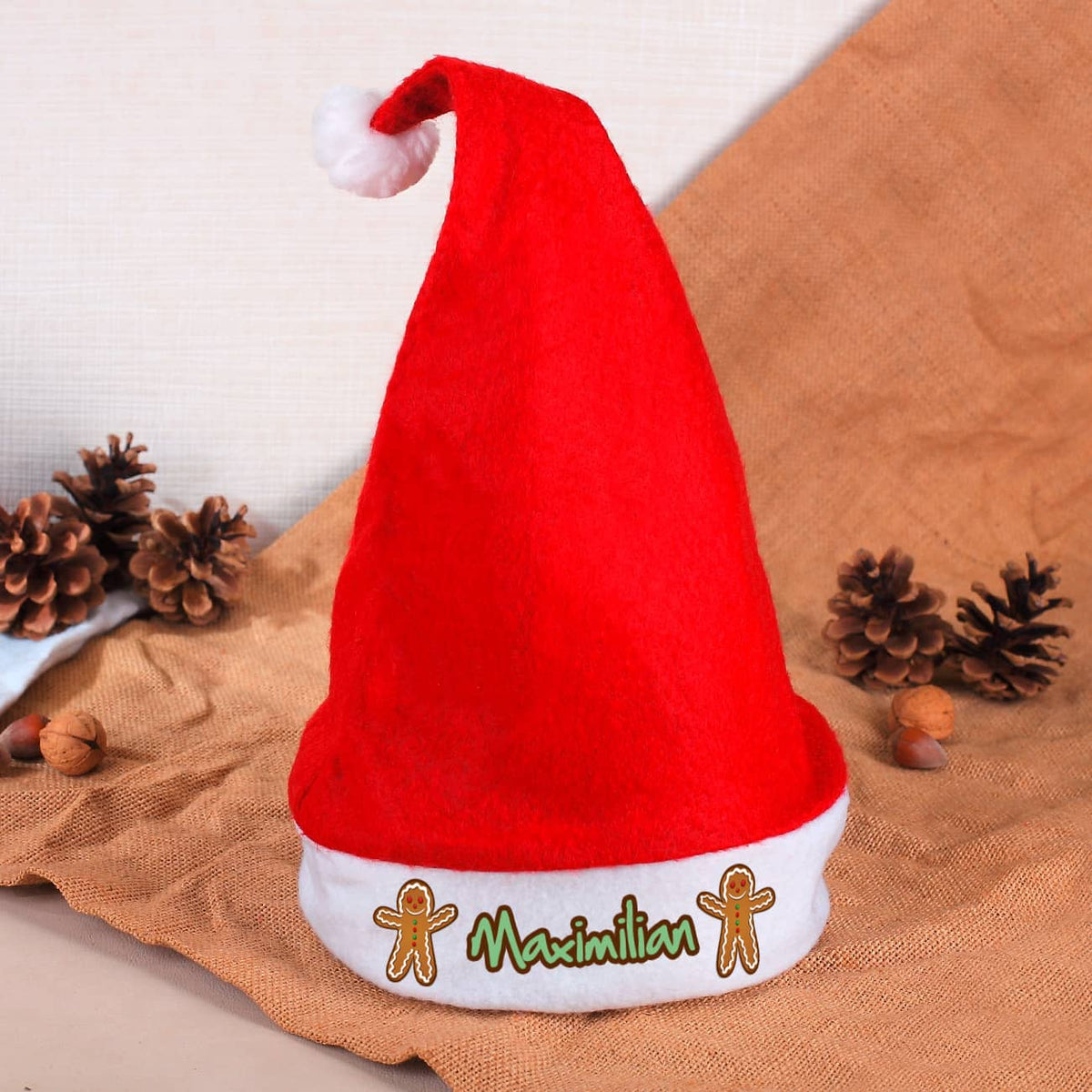 Weihnachtsmütze bedruckt mit Ihrem Wunschnamen und Lebkuchenmännchen