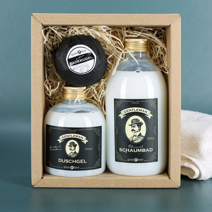 Gentleman Badset mit Badekugel, Schaumbad und Creme-Duschgel