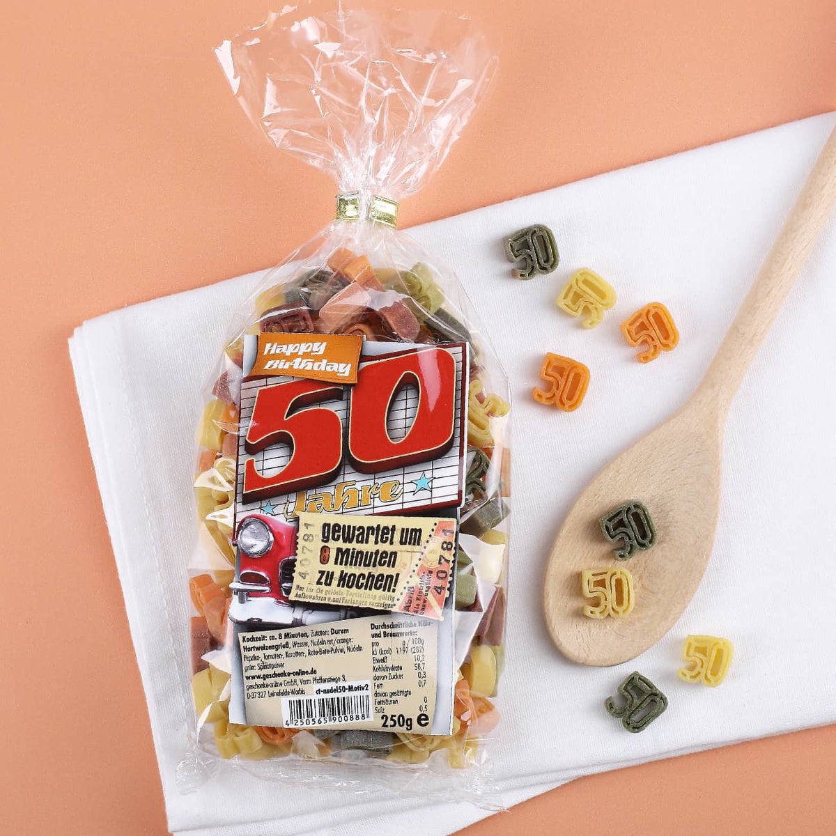 Nudeln in Zahlenform zum 50. Geburtstag