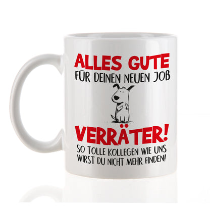 Keramiktasse mit Abschiedsspruch als Geschenk für Arbeitskollegen