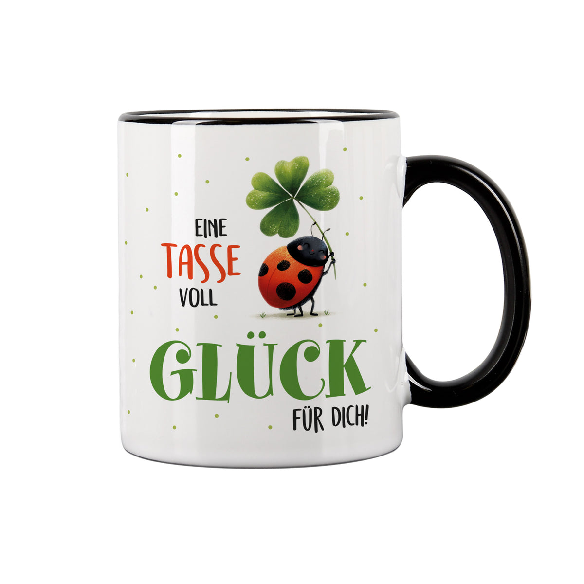 Keramiktasse Glücksbringer mit schwarzem Rand freigestellt