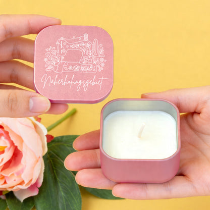 Geschlossene Mini Duftkerze Näherholungsgebiet in Roségold als Geschenk für Nähfans