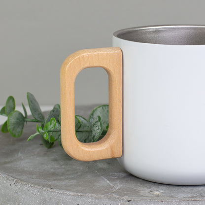 Edelstahl Tasse mit Anker & Name personalisiert | Maritimer Becher mit Holzgriff in Marine Blau 400ml