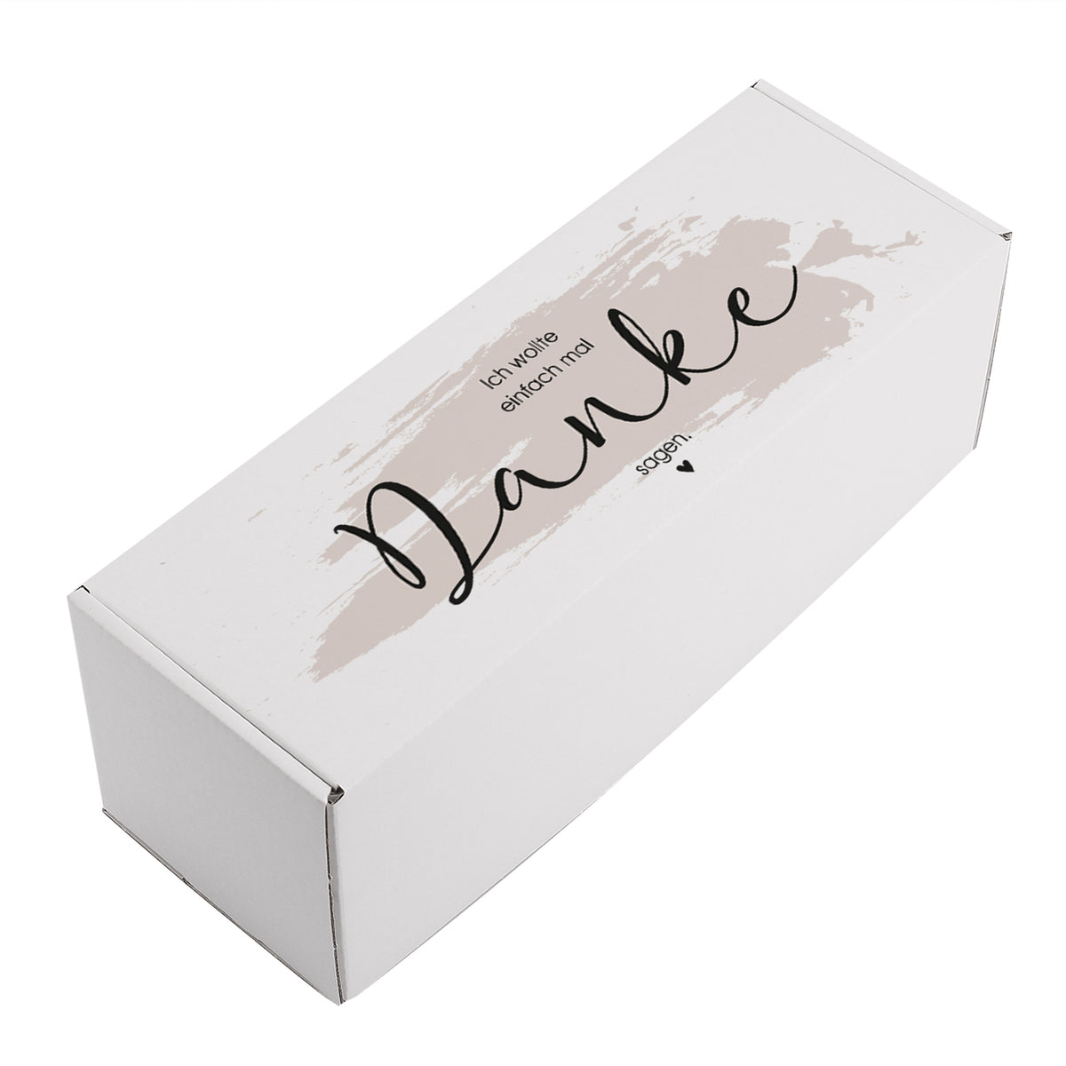 Geschenkverpackung mit bedrucktem Deckel, freigestellt auf weißem Hintergrund – neutrale Produktansicht.
