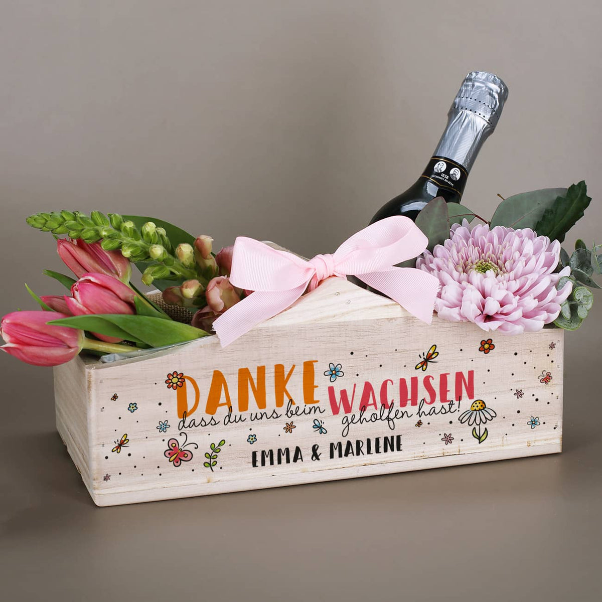 Danke, dass du uns beim Wachsen geholfen hast - Pflanzkorb mit persönlichem Wunschtext