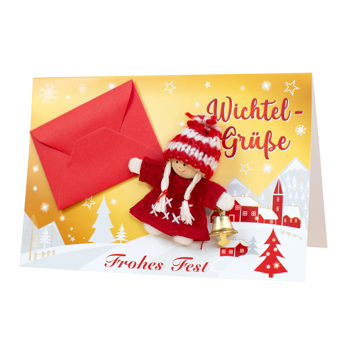 Wichtelkarte in Gold als Geldgeschenk | Weihnachtskarte