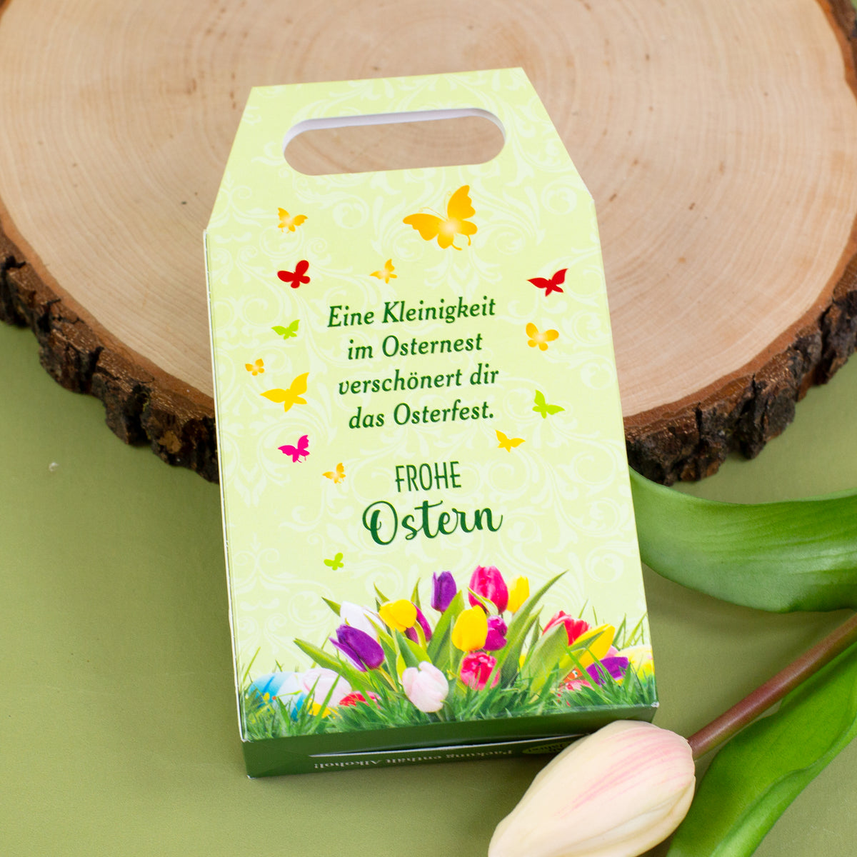 Rückseite der dekorativen Verpackung des Oster Geschenksets
